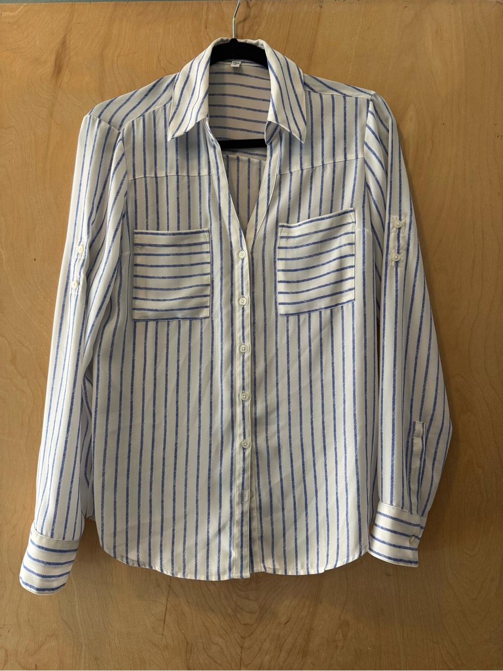 Express Portofino Striped Button-Up Shirt in White and Blue - S, slim fit